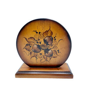 Vintage Hand Painted Wood Napkin Letter Holder Strawberries Fruit Signed 1980